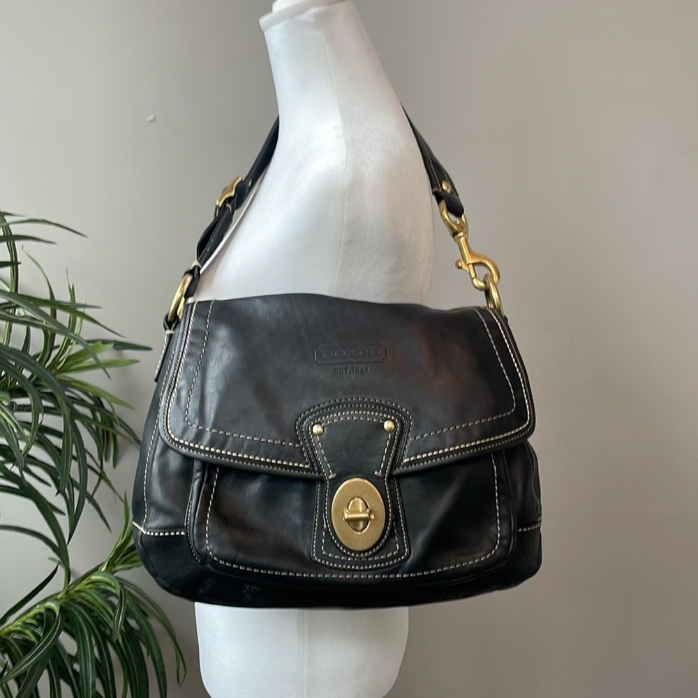 Coach 65th anniversary legacy, genuine, leather shoulder handbag purse black